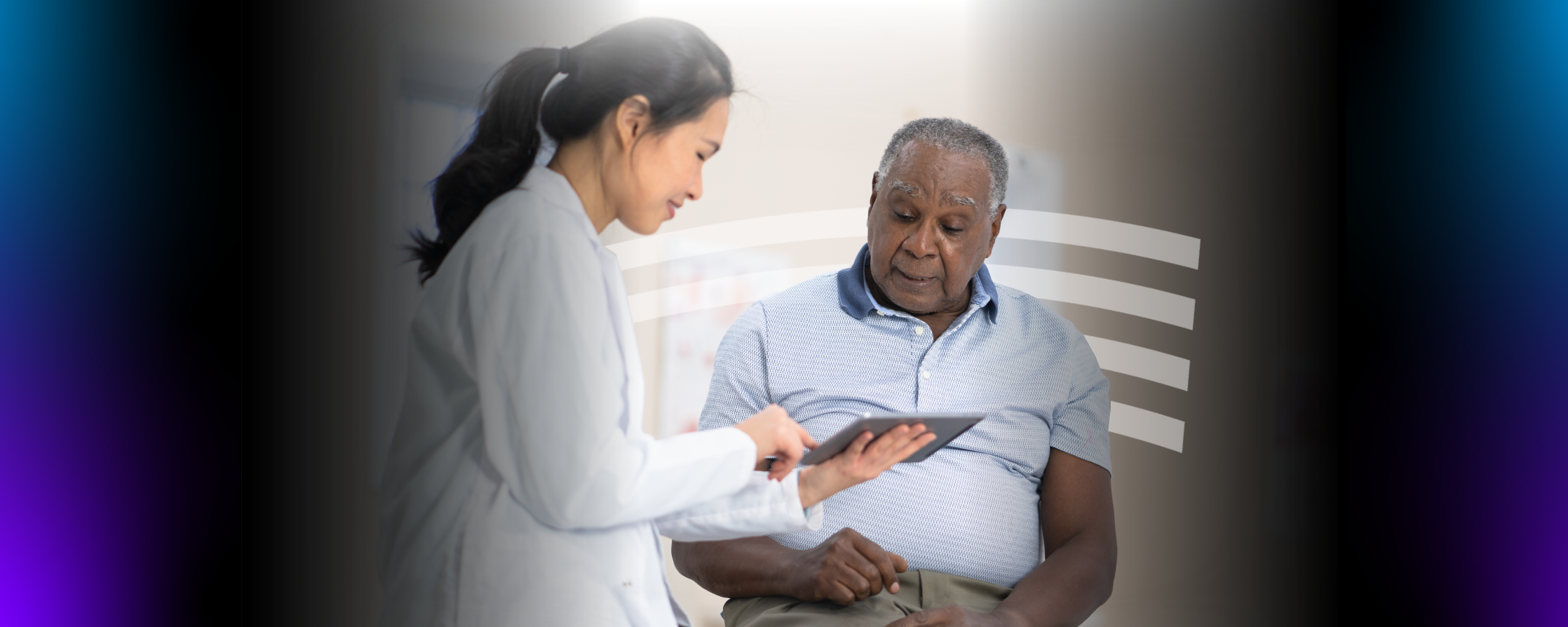 female physician consulting an older male patient