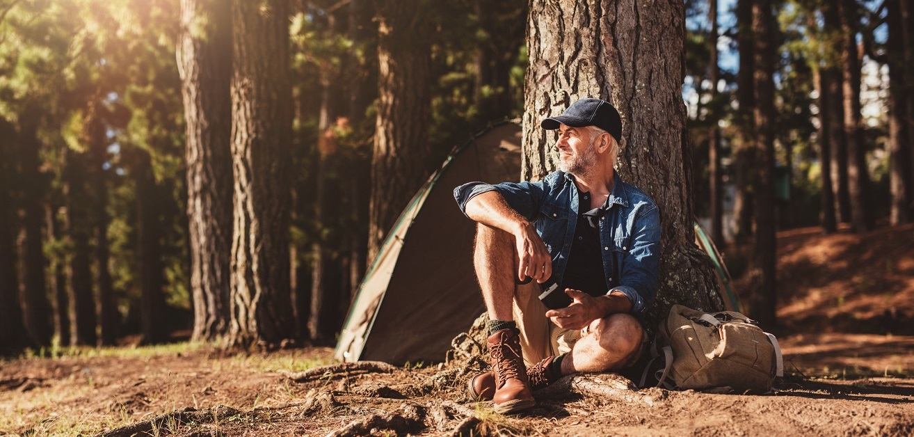 Contemplative Man Outdoors Banner 