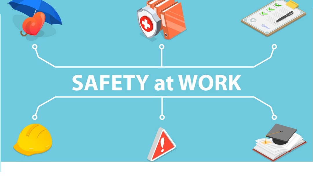 banner that reads "safety at work"