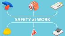 banner that reads "safety at work"